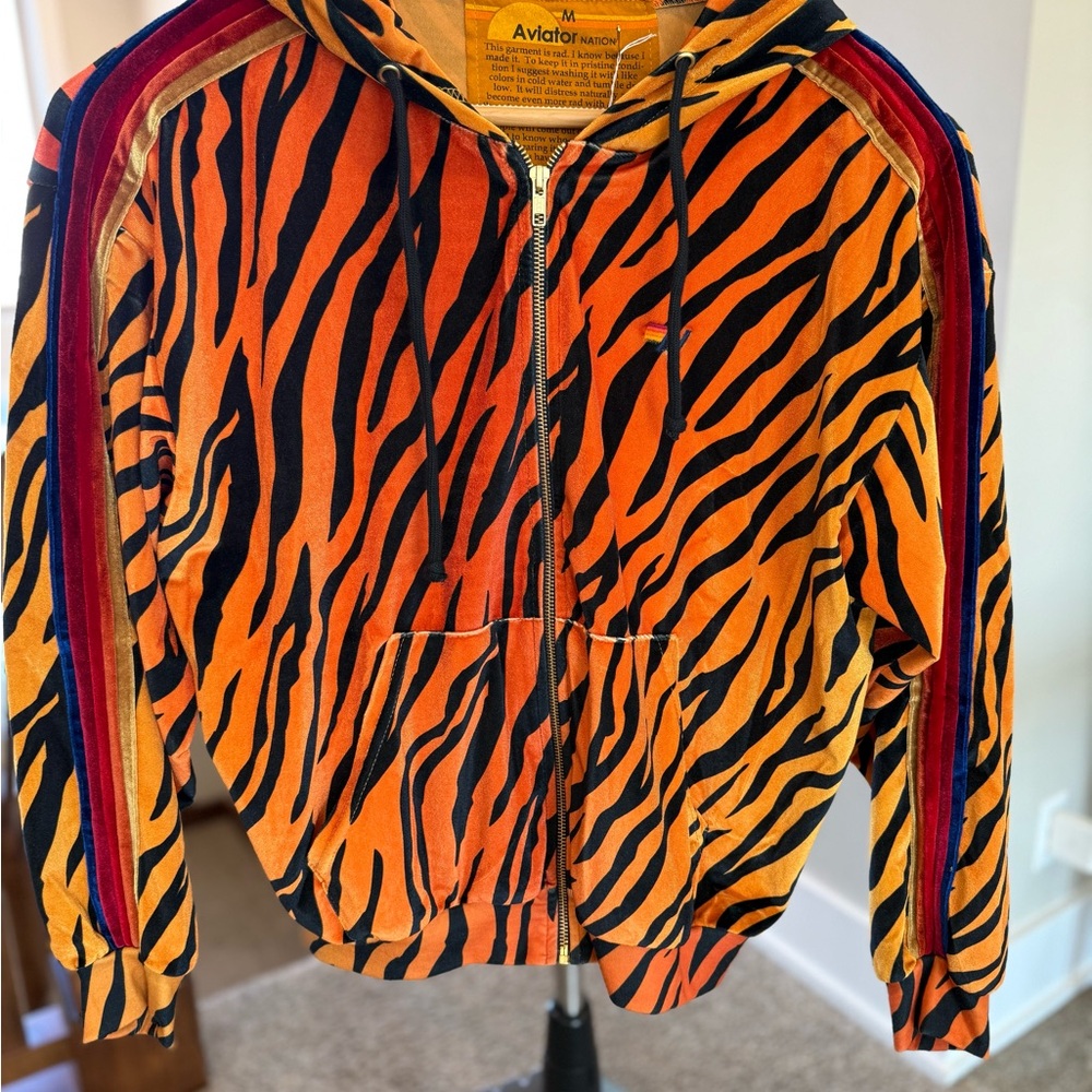 Aviator Nation Tiger Stripe Jacket - Orange and Black NWT size M
